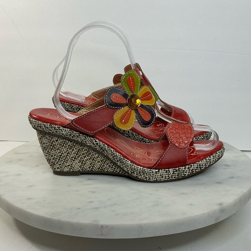 NEW Spring Step L'Artiste Riviera Wedge Sandal Women's Size 40 Red Flower